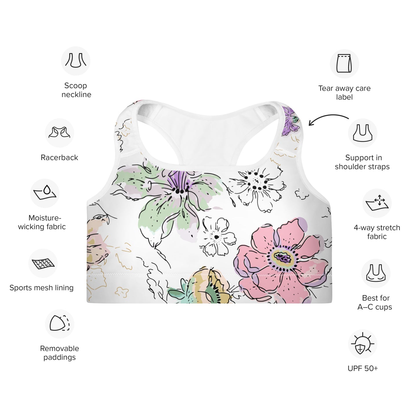 Watercolor Blossom Padded Sports Bra